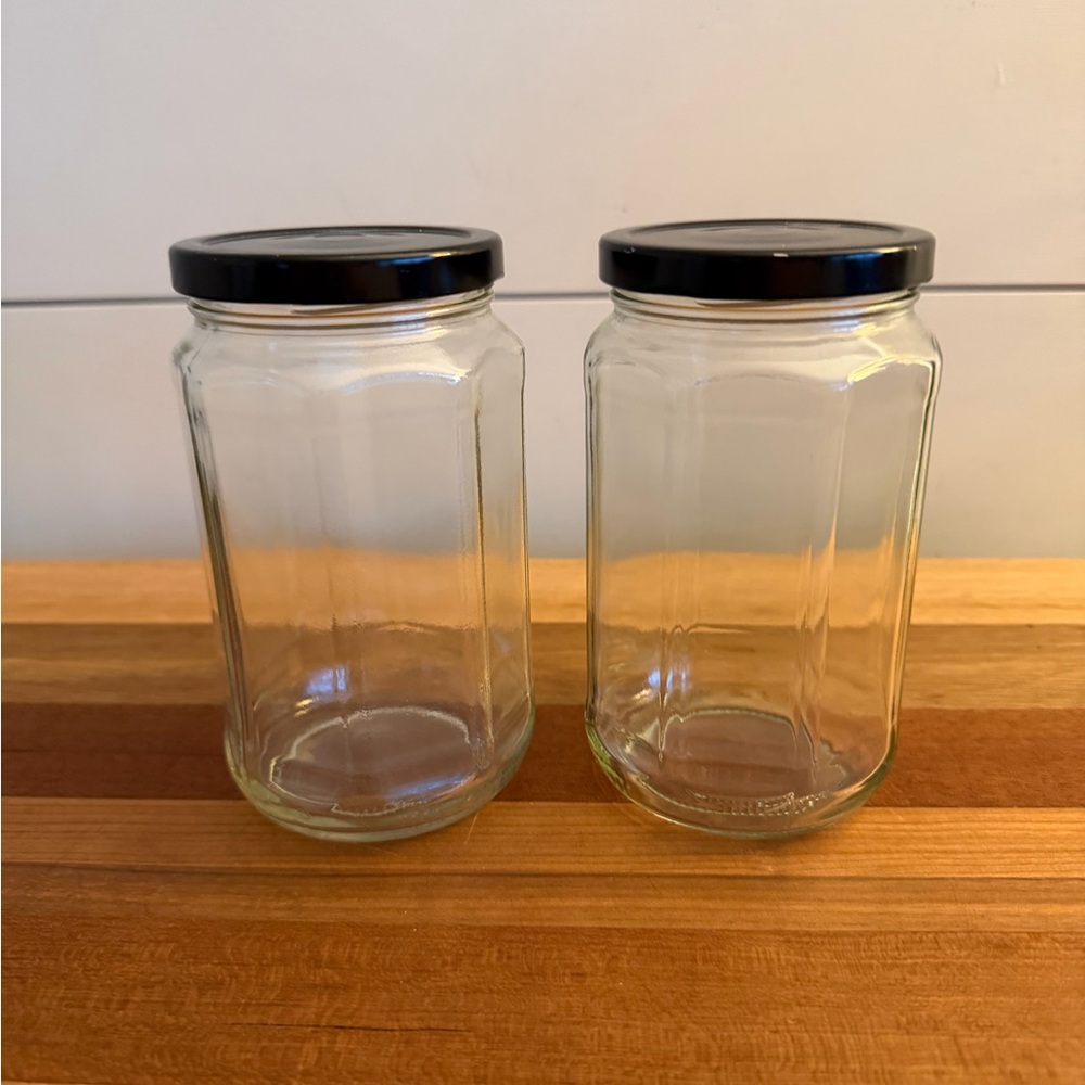 8-sided glass jars with lids set of 2